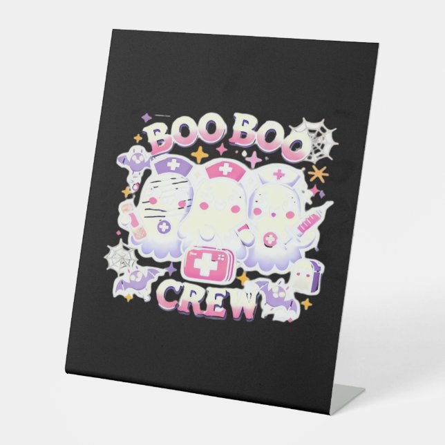 Halloween Nurse Ghost Squad Boo Boo Crew Funny Spo Pedestal Sign (Front)