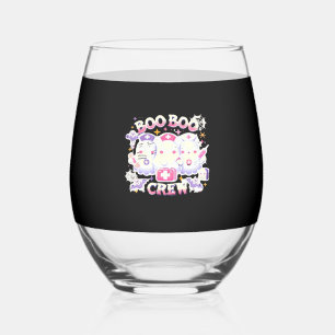 Halloween Nurse Ghost Squad Boo Boo Crew Funny Spo Stemless Wine Glass