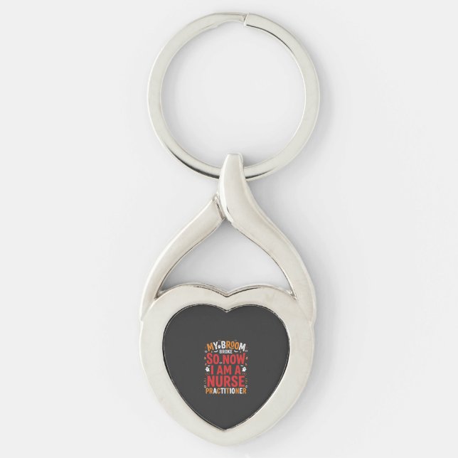 Halloween Nurse Practitioner Broom Broke Design Keychain (Front)