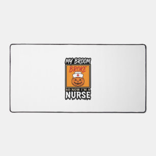 Halloween Nurse Pumpkin Broom Broke Vintage Shirt  Desk Mat