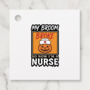Halloween Nurse Pumpkin Broom Broke Vintage Shirt Favour Tags