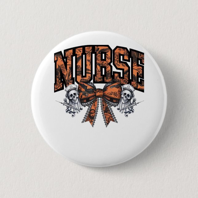 Halloween Nurse Scary Coquette Bow Classic T-Shirt 2 Inch Round Button (Front)