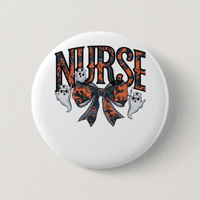 Halloween Nurse Scary Coquette Bow Classic T-Shirt 2 Inch Round Button (Front)