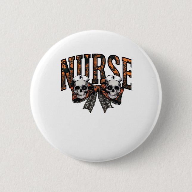 Halloween Nurse Scary Coquette Bow Classic T-Shirt 2 Inch Round Button (Front)