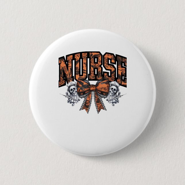 Halloween Nurse Scary Coquette Bow Classic T-Shirt 2 Inch Round Button (Front)