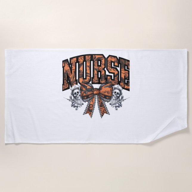Halloween Nurse Scary Coquette Bow Classic T-Shirt Beach Towel (Front)