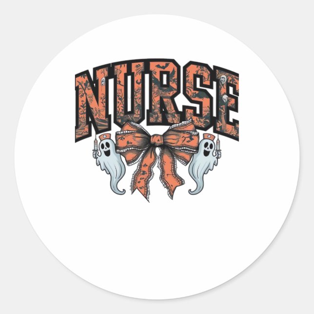 Halloween Nurse Scary Coquette Bow Classic T-Shirt Classic Round Sticker (Front)