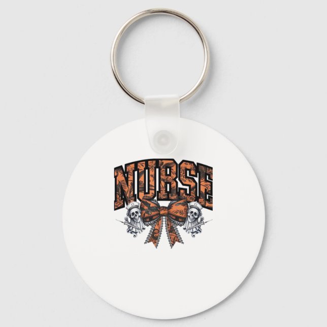 Halloween Nurse Scary Coquette Bow Classic T-Shirt Keychain (Front)