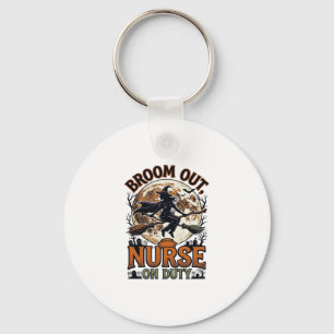 Halloween Nurse Shirt Funny Witch Broom Design_1 Keychain