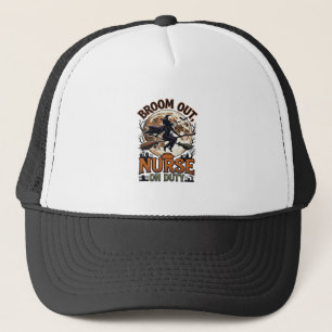 Halloween Nurse Shirt Funny Witch Broom Design_1 Trucker Hat