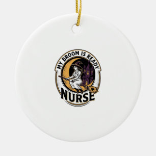Halloween Nurse Shirt Vintage Witch Broom Design_1 Ceramic Ornament
