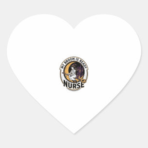 Halloween Nurse Shirt Vintage Witch Broom Design_1 Heart Sticker