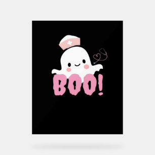 Halloween Nurse Shirts Women Boo! T-Shirt Ghost Nu Acrylic Sign