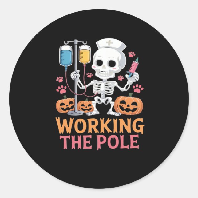 Halloween Nurse Skeleton Funny Joke Essential T-Sh Classic Round Sticker (Front)