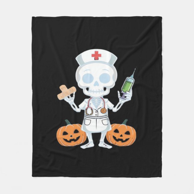 Halloween Nurse Skeleton Funny Joke Essential T-Sh Fleece Blanket (Front)