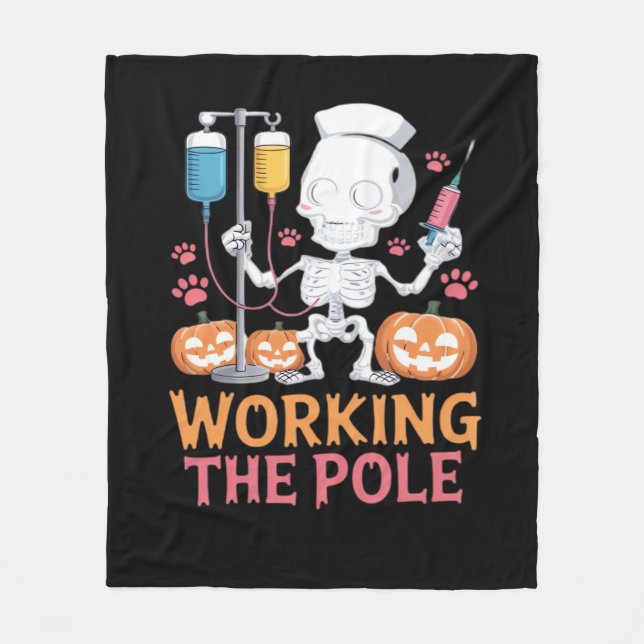 Halloween Nurse Skeleton Funny Joke Essential T-Sh Fleece Blanket (Front)