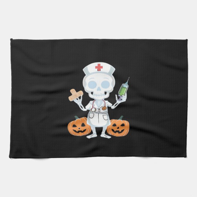 Halloween Nurse Skeleton Funny Joke Essential T-Sh Kitchen Towel (Horizontal)