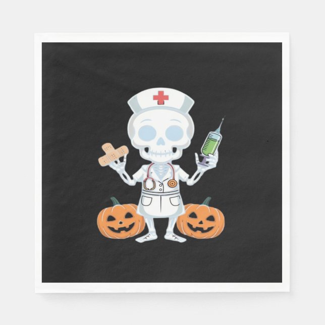 Halloween Nurse Skeleton Funny Joke Essential T-Sh Napkin (Front)