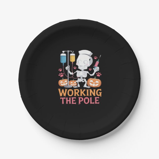 Halloween Nurse Skeleton Funny Joke Essential T-Sh Paper Plate (Front)