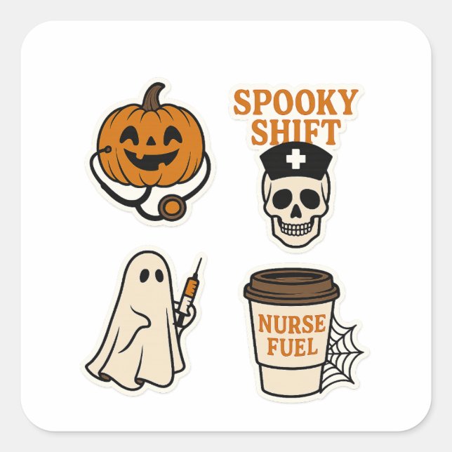 Halloween Nurse Sticker Pack – 5 Designs on One Sh (Front)