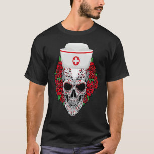 Halloween Nurse Sugar Skull Day of the Dead T-Shirt