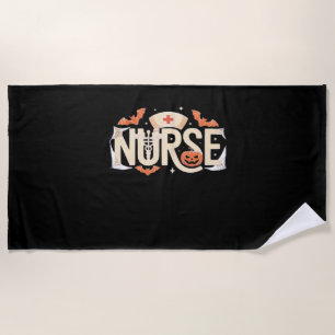 Halloween Nurse Typography – Spooky Medical Design Beach Towel