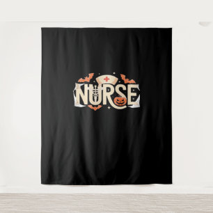 Halloween Nurse Typography – Spooky Medical Design Tapestry