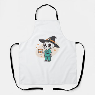 Halloween Nurse with Coffee Wearing Witches Hat Cl Apron