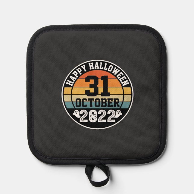 Halloween October 31 2022 Sunset Retro Design_1 Pot Holder (Front)