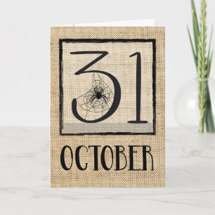 Halloween October 31 Spider on Burlap Look Card