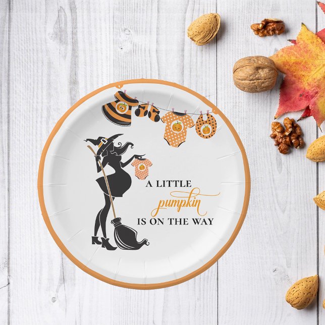 Halloween October Witch Baby Shower Pumpkin Paper Plate (Creator Uploaded)