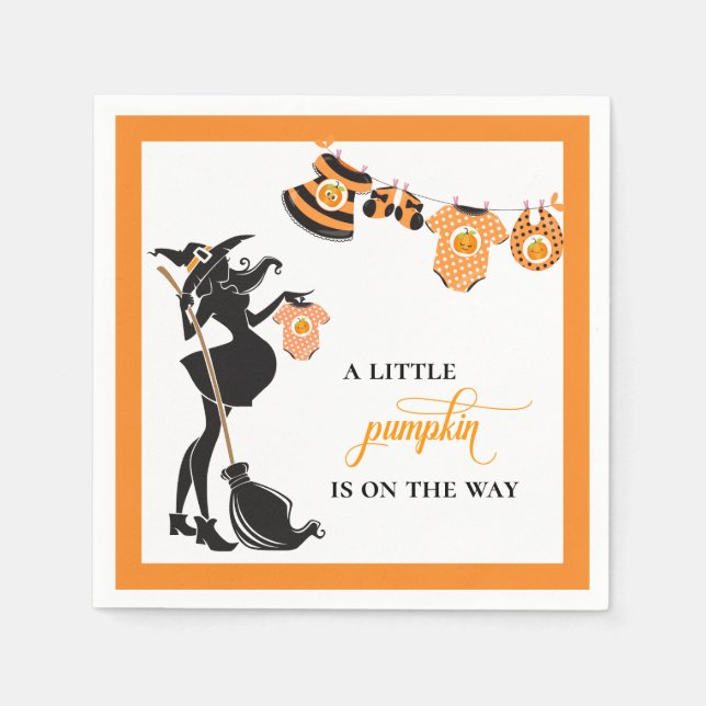 Halloween October Witch Pumpkin Baby Shower Napkin (Front)