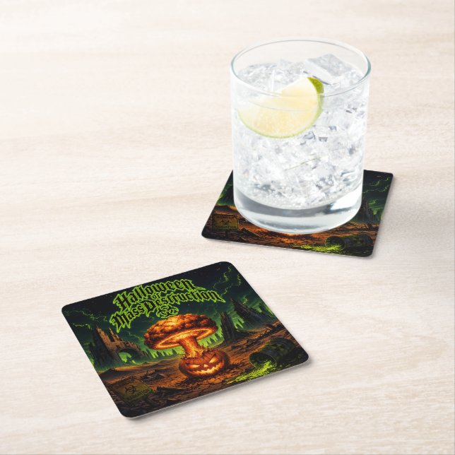 Halloween of Mass Destruction Radioactive Pumpkin  Square Paper Coaster (Insitu)