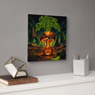 Halloween of Mass Destruction Radioactive Pumpkin Square Wall Clock