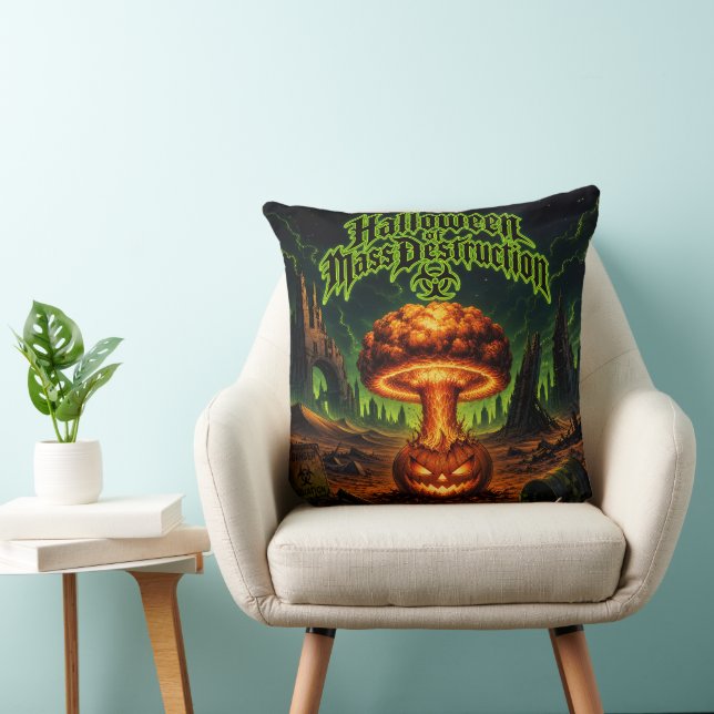 Halloween of Mass Destruction Radioactive Pumpkin  Throw Pillow (Chair)