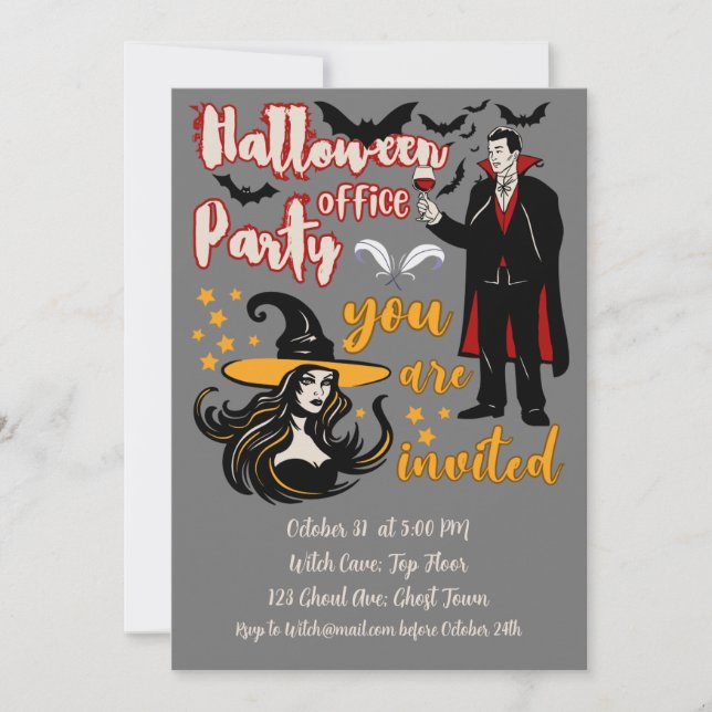 Halloween Office Party Dracula Witch Invitation (Front)