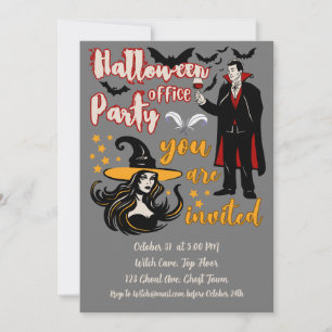 Halloween Office Party Dracula Witch Invitation