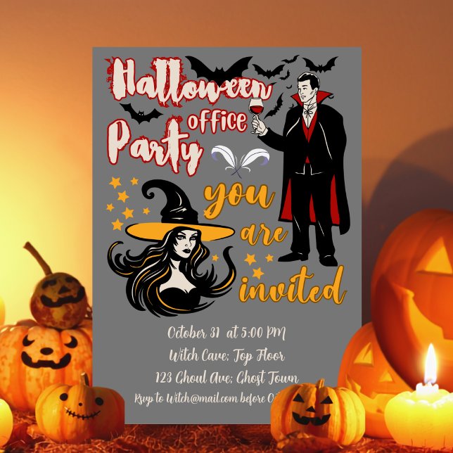 Halloween Office Party Dracula Witch Invitation (Creator Uploaded)