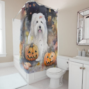 Halloween Old English Sheepdog With Pumpkins Scary