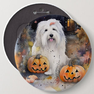 Halloween Old English Sheepdog With Pumpkins Scary 6 Inch Round Button
