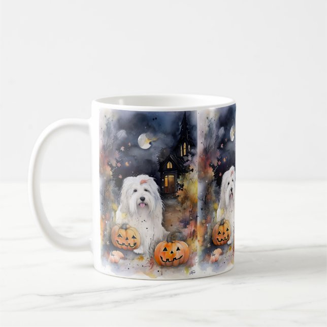 Halloween Old English Sheepdog With Pumpkins Scary Coffee Mug (Left)