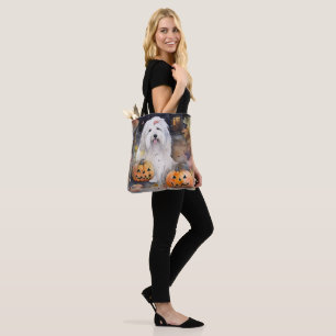 Halloween Old English Sheepdog With Pumpkins Scary Tote Bag