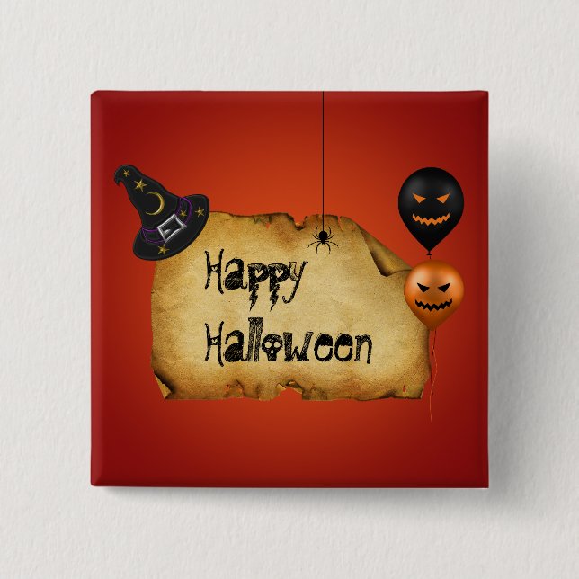 Halloween Old Parchment Greeting 2 Inch Square Button (Front)