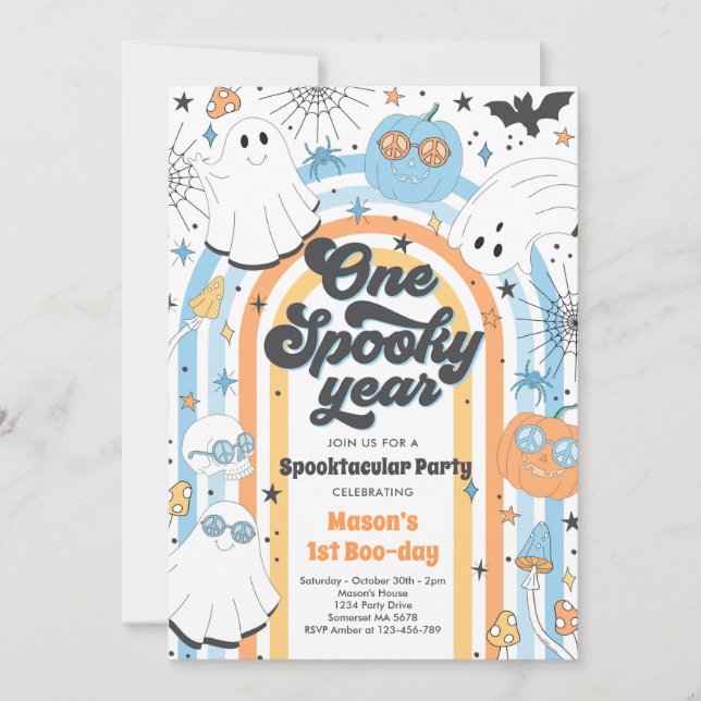 Halloween One Spooky Year Ghost 1st Birthday Party Invitation (Front)