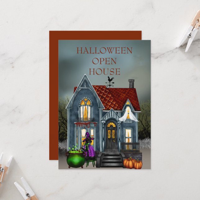 Halloween Open House Invitation (Front/Back In Situ)