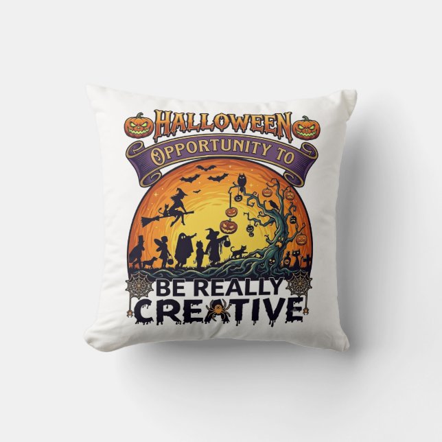 Halloween Opportunity Be Really Creative Witch Tre Throw Pillow (Front)