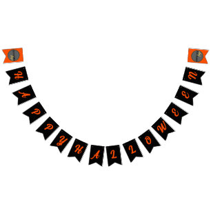 HALLOWEEN ORANGE AND BLACK BUSINESS COMPANY LOGO BUNTING FLAGS