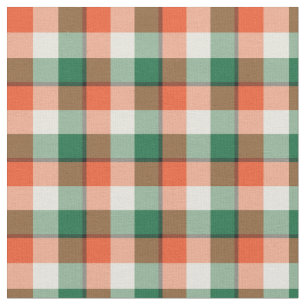 Halloween Orange and Green Chequered Plaid Pattern Fabric