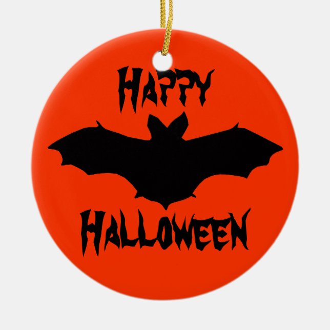 Halloween Orange Black Bat Ornament (Front)