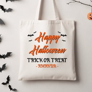 Halloween Orange Black Bats Trick Or Treat Tote